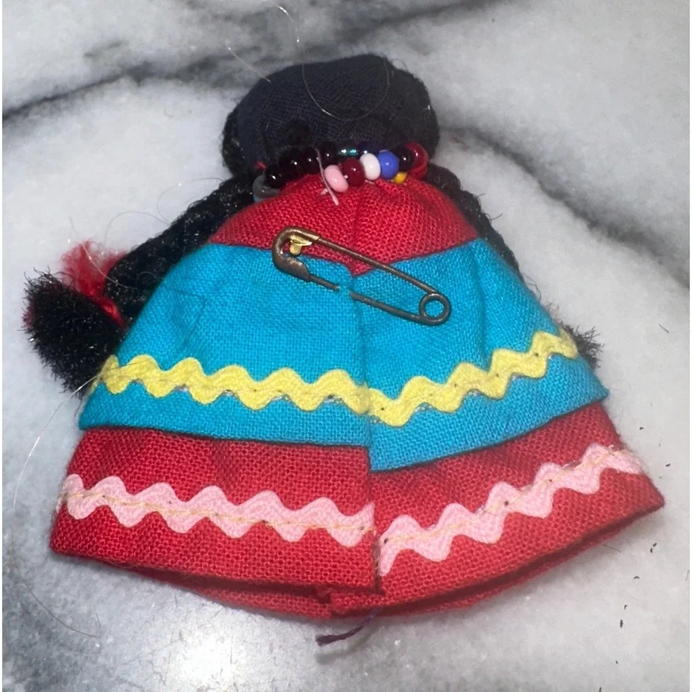 Vintage Seminole 2 Nut Head Dolls Handcrafted Patchwork Native American Folk Art
